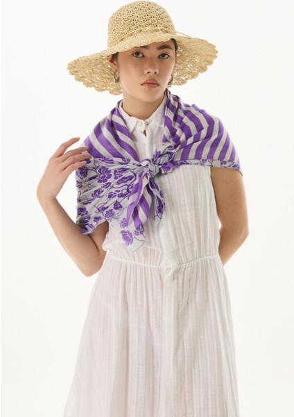 Pamela Çizgili Sarmaşık Desen EflatunPamuklu Şal fiyatları