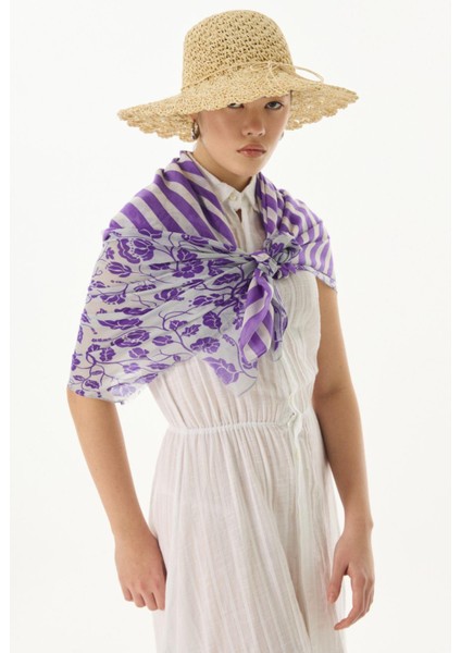 Pamela Çizgili Sarmaşık Desen EflatunPamuklu Şal modelleri