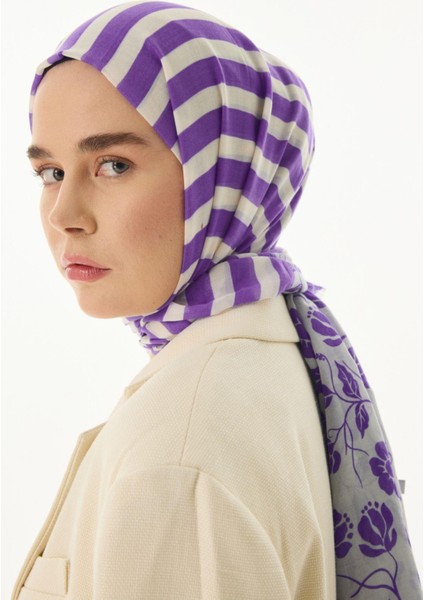 Pamela Çizgili Sarmaşık Desen EflatunPamuklu Şal indirimleri