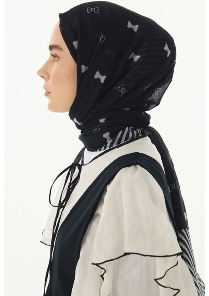 Holly Fiyonk Desen Siyah Pamuklu Şal
