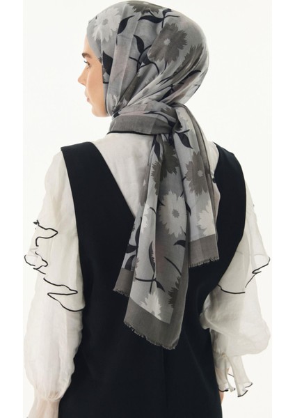 Ella Çiçek Desen Gri Pamuklu Şal fiyatları
