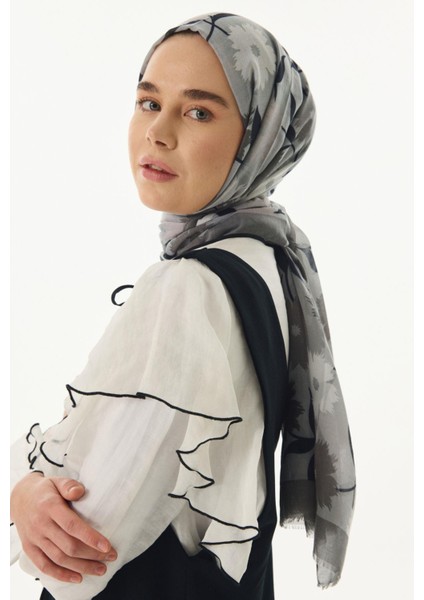 Ella Çiçek Desen Gri Pamuklu Şal indirimleri