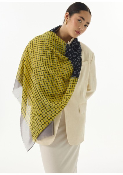Carol Geometrik Desen Sarı Pamuklu Şal