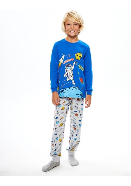 Lcw Kids Bisiklet Yaka Baskılı Uzun Kollu Erkek Çocuk Pijama Takımı