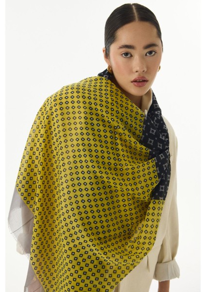 Carol Geometrik Desen Sarı Pamuklu Şal modelleri