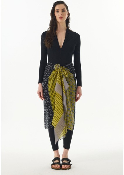 Carol Geometrik Desen Sarı Pamuklu Şal fırsatları