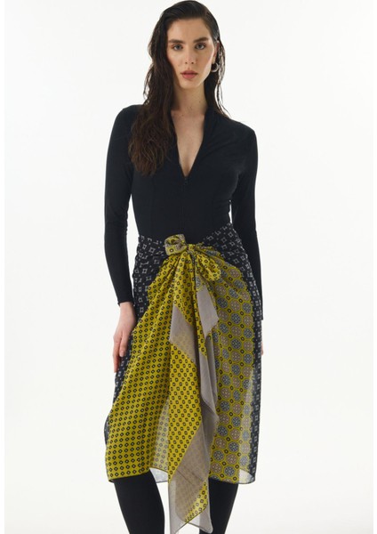 Carol Geometrik Desen Sarı Pamuklu Şal indirimleri