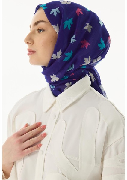 Zeta Yaprak Desen Saks Mavi Pamuklu Şal modelleri