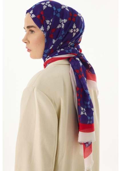 Perla Desenli Saks Mavi Pamuklu Şal