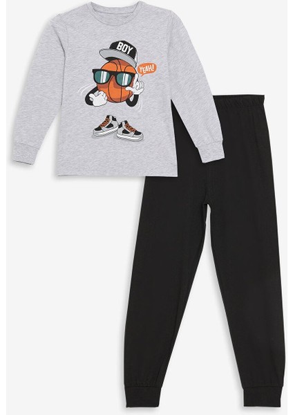 Lcw Kids Bisiklet Yaka Baskılı Uzun Kollu Erkek Çocuk Pijama Takımı