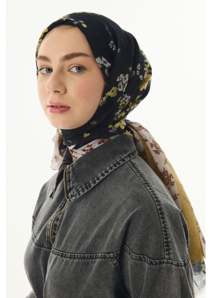 Lilac Çiçek Desen Turkuaz Pamuklu Şal