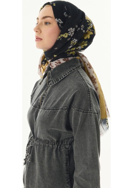 Lilac Çiçek Desen Turkuaz Pamuklu Şal modelleri