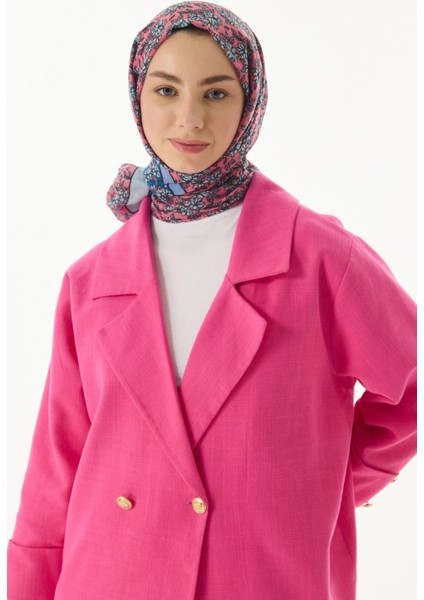 Daisy Çiçek Desen Fuşya Pamuklu Şal
