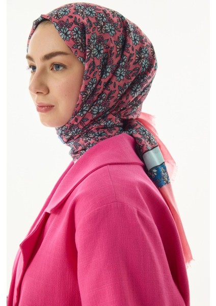 Daisy Çiçek Desen Fuşya Pamuklu Şal modelleri
