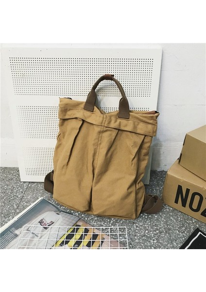 Vintage Tarzı Sırt Çantası Saf Pamuk Yıkanmış Kanvas Çanta Tembel Tarzı Büyük Kapasiteli Seyahat Sırt Çantası (Yurt Dışından)