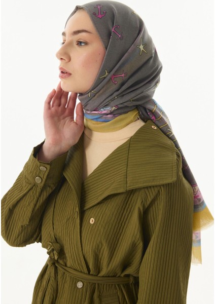 Terra Okyanus Desen Gri Pamuklu Şal