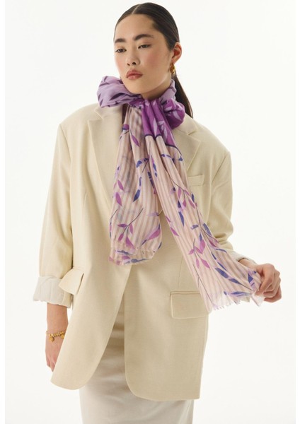 Ivy Çizgi Yaprak Desen Lila Pamuklu Şal fiyatları