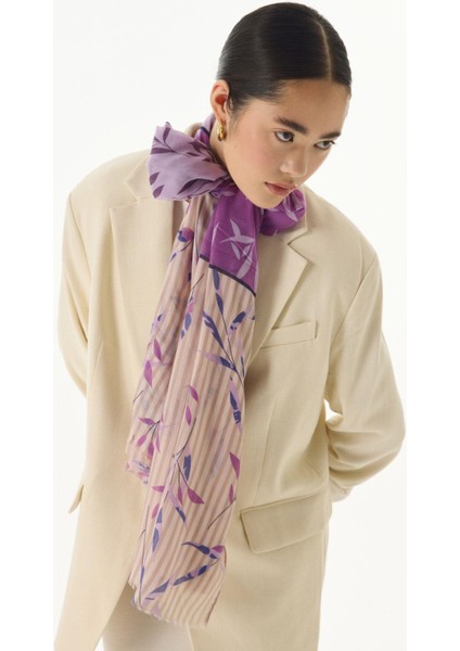 Ivy Çizgi Yaprak Desen Lila Pamuklu Şal modelleri