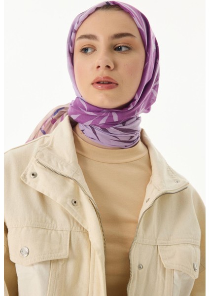 Ivy Çizgi Yaprak Desen Lila Pamuklu Şal fırsatları