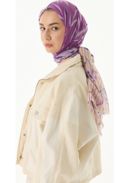 Ivy Çizgi Yaprak Desen Lila Pamuklu Şal indirimleri