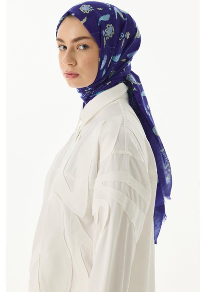 Lina Nine Desen Saks mavi Pamuklu Şal