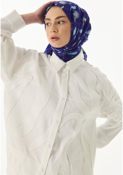 Lina Nine Desen Saks mavi Pamuklu Şal fiyatları