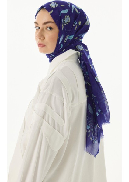 Lina Nine Desen Saks mavi Pamuklu Şal modelleri