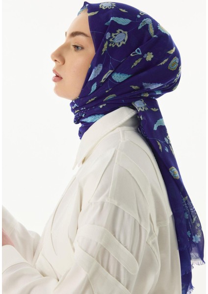 Lina Nine Desen Saks mavi Pamuklu Şal indirimleri
