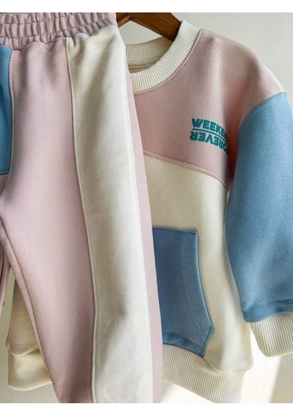 Erkek Çocuk Kız Çocuk Unisex Pembe Mavi Beyaz Alt Üst Muadil Marka Eşofman Takımı 2 Iplik