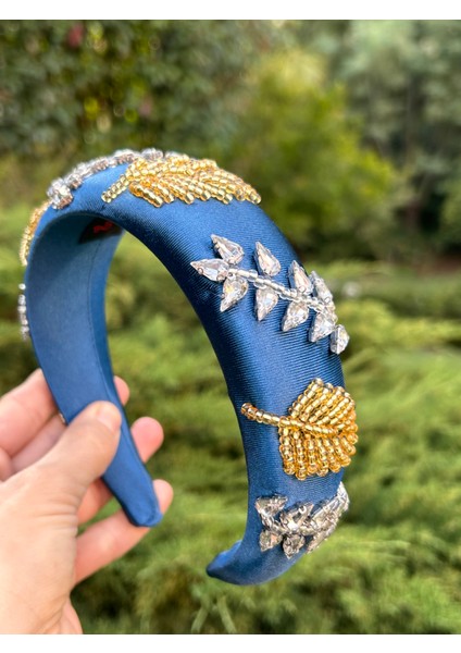 BYM430 Tasarım El Işi Abiye Nişan Kına Mavi Zirkon Taşlı Bombeli Işleme Kadın Saç Aksesuarı Taç fiyatları