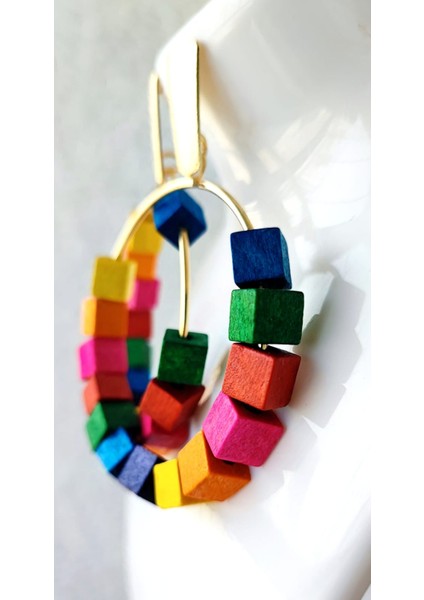 Ahşap Renkli Küpe / 6cm