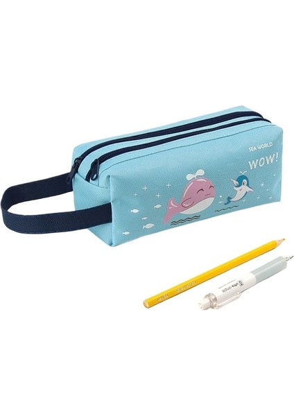 Yaratıcı Oxford Kumaş Kalem Kutusu Çift Katmanlı Büyük Kapasiteli Kalem (Yurt Dışından)