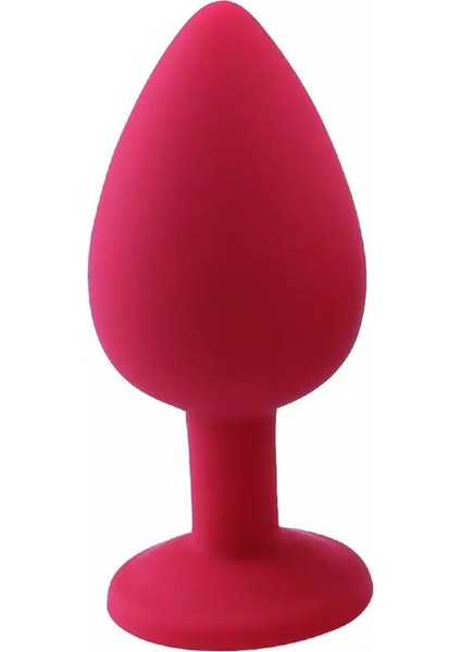Pembe Tilki Elmas Taşlı Silikon Kaplı  Plug L Büyük Boy 9 Cm Kırmızı