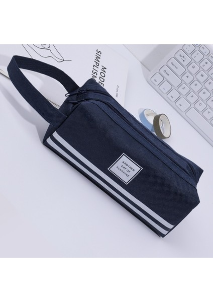 Yaratıcı Düz Renk Çift Katmanlı Büyük Kapasiteli Kalem Çantası Taşınabilir Basit Kalem Kutusu Çift Fermuarlı Kalem Taşınabilir Kırtasiye Çantası (Yurt Dışından)