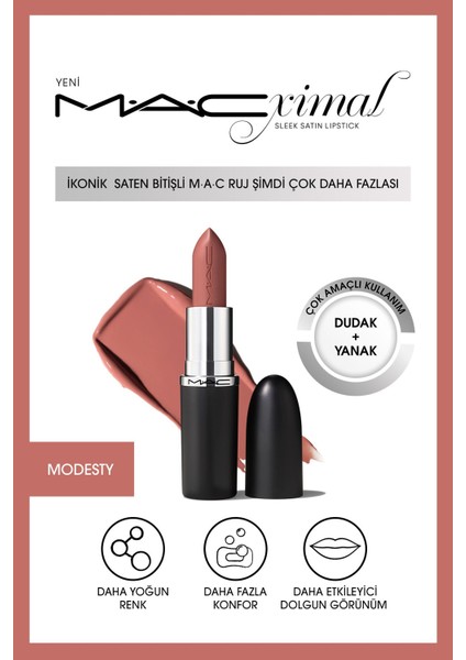 MODESTY - MACximal Sleek Satin Lipstick İkonik Saten Bitişli Ruj 3.5GM