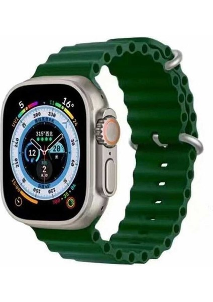 Apple Watch 10 (42MM) Uyumlu Ocean Silikon Kordon-75 Koyu Yeşil