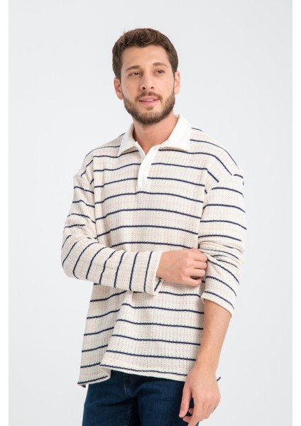 R-5839 Polo Yaka Uzun Kol Çizgili Örme Sweat fırsatları