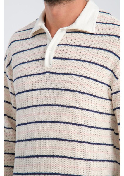 R-5839 Polo Yaka Uzun Kol Çizgili Örme Sweat indirimleri