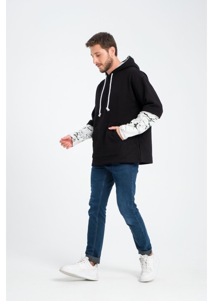 R-5845 Kapüşon ve Kol Garnili 3 Iplik Sweat