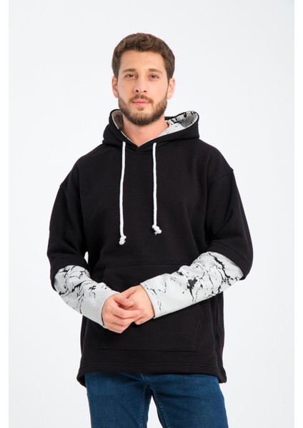 R-5845 Kapüşon ve Kol Garnili 3 Iplik Sweat