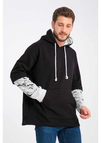 R-5845 Kapüşon ve Kol Garnili 3 Iplik Sweat