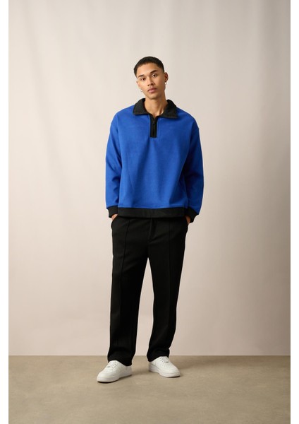 R-5844 Yarım Fermuar Garni Detaylı Kaşe Sweat