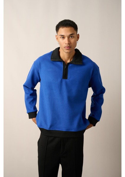 R-5844 Yarım Fermuar Garni Detaylı Kaşe Sweat modelleri