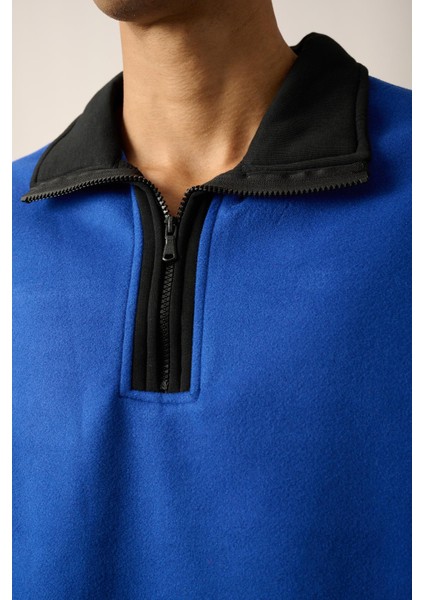 R-5844 Yarım Fermuar Garni Detaylı Kaşe Sweat fırsatları