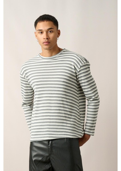 R-5838 Bisiklet Yaka Uzun Kol Örme Sweatshirt