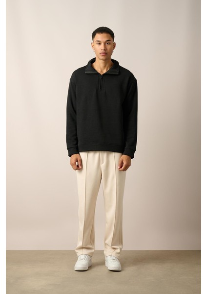 R-5844-1 Yarım Fermuar Garni Detaylı Üç Ip Sweat
