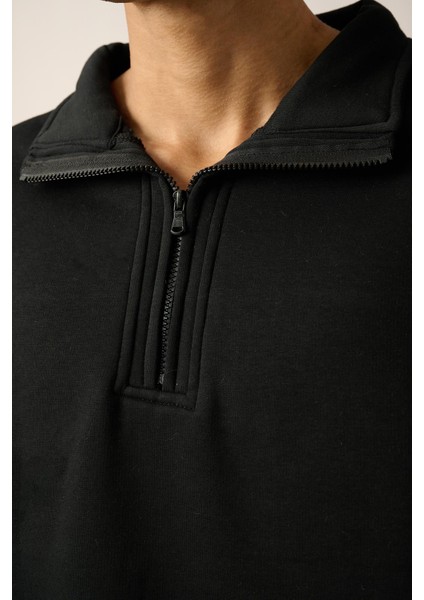 R-5844-1 Yarım Fermuar Garni Detaylı Üç Ip Sweat