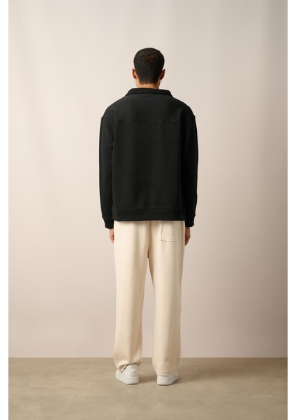 R-5844-1 Yarım Fermuar Garni Detaylı Üç Ip Sweat