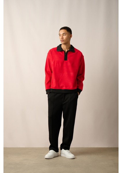 R-5844 Yarım Fermuar Garni Detaylı Kaşe Sweat fiyatları