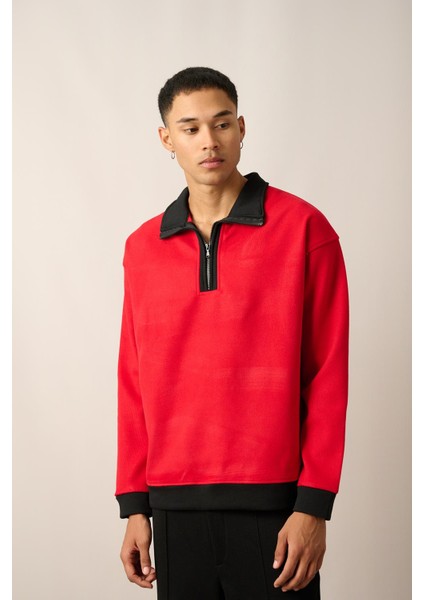 R-5844 Yarım Fermuar Garni Detaylı Kaşe Sweat modelleri